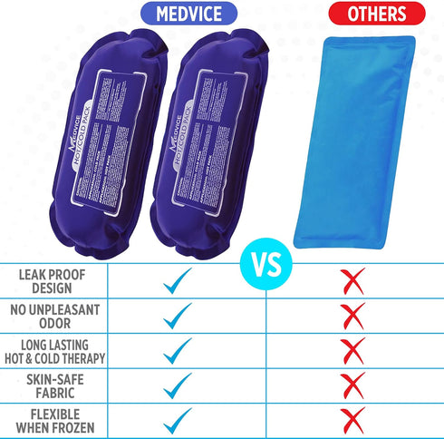 Medvice Reusable Hot and Cold Ice Packs - 2 Gel Wraps for Injuries, Joint Pain, Muscle Soreness, Adjustable & Flexible