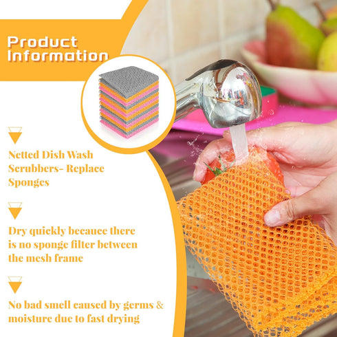Norme 24 Pcs Mesh Cloth Dishes - Non Scratch Dish Washing Net Scrubbers for Kitchen, Fast Drying, 3 Colors