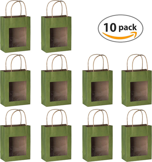 Hammont Gift Bags with Handles, 10 Pack Kraft Paper Bags, Small Gift Bags for Parties, Birthdays, Weddings (Green)