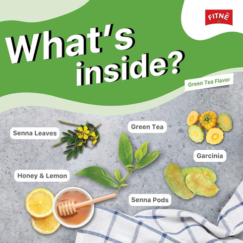 FITNE Green Tea Herbal Honey Lemon with Garcinia Senna Infusion Gentle Detox Cleanse, 15 Tea Bags, High Antioxidant