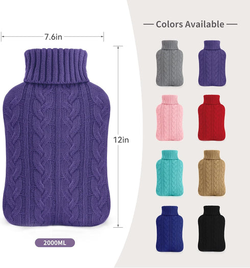 samply Hot Water Bottle with Knitted Cover, 2L for Hot and Cold Compress, Ideal for Menstrual Cramps, Purple