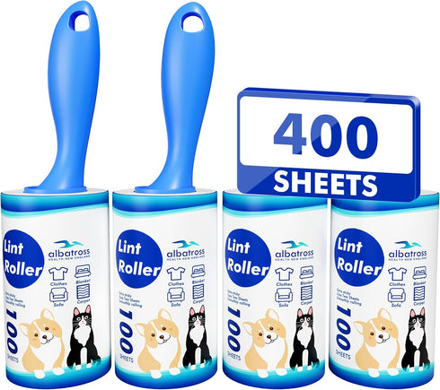 Extra Sticky Lint Roller Mega Value Set, 400 Sheets for Pet Hair Removal from Clothes, Furniture, Carpet
