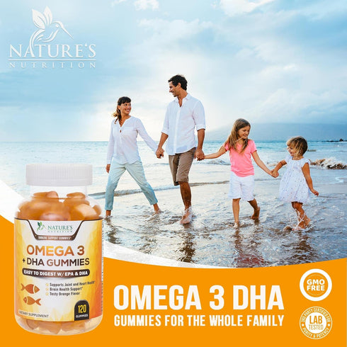 Omega 3 Fish Oil Gummies - 120 Gummies, Heart Healthy Supplement with DHA & EPA for Joint & Brain Support
