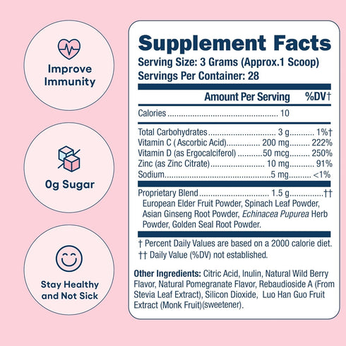 Love Sweat Fitness Immunity Boost Powder - 28 Servings - Wing Woman Berry Pomegranate - Vegan, No Sugar, Gluten Free