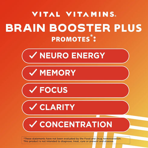 Vital Vitamins Brain Supplements for Memory & Focus - Nootropic Brain Health with Lion's Mane - 60 Count