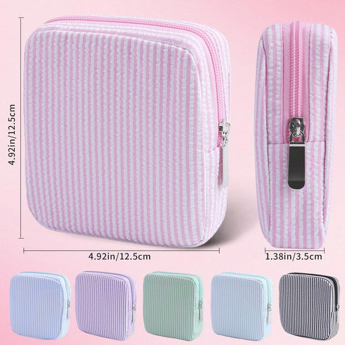 Teircno Period Bag for Teen Girls | Striped Sanitary Napkin Storage Bag | Cute Pads Pouch for Period | Menstrual Pouch