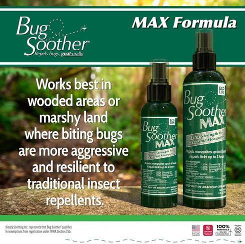 Bug Soother MAX Natural Gnat, Tick, and Mosquito Repellent, 8 fl oz DEET-Free Bug Spray Made in USA