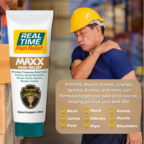 Real Time Pain Relief MAXX 3oz Tube, Fast-Acting Relief for Muscle Pain, Arthritis, Backaches, with Natural Ingredients