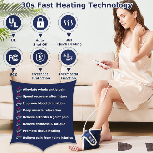 CAMECO Electric Heating Pad for Achilles Tendinitis, Adjustable 86°F-158°F for Pain Relief, Auto Shut Off Feature