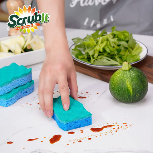 SCRUBIT Multi-Use Scrub Sponge, Non-Scratch Kitchen Sponges for Dishes, Heavy Duty & Odor-Free, 6 Count