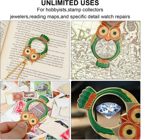 Rongon 10X Owl Pendant Necklace Magnifier Pocket Loupe Mini Portable Magnifying Glass for Jewelry, Coins, Stamps