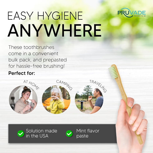 12 Pack Disposable Bamboo Toothbrushes with Built-in Toothpaste, Individually Wrapped, Soft Bristles for Travel