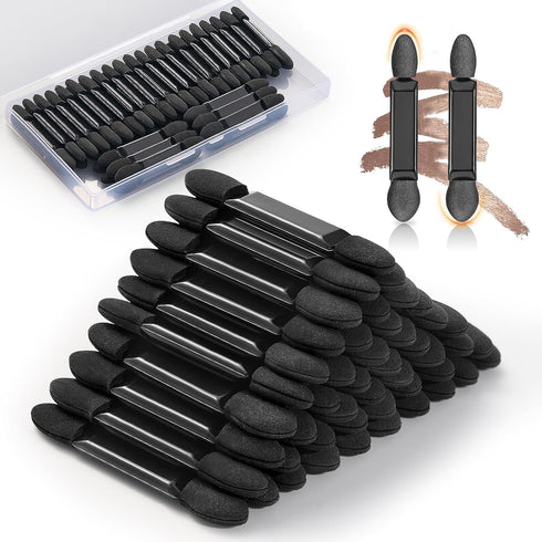 MORGLES 50 PCS Double Ended Eyeshadow Applicators with Organizer, Disposable Makeup Applicators, Sponge Tip Brush Bulk