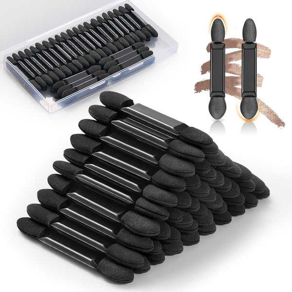 MORGLES 50 PCS Double Ended Eyeshadow Applicators with Organizer, Disposable Makeup Applicators, Sponge Tip Brush Bulk
