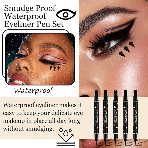 Double Side Liquid Winged Eyeliner Stamp, Smudge Proof Waterproof Pen Set (5PCS)