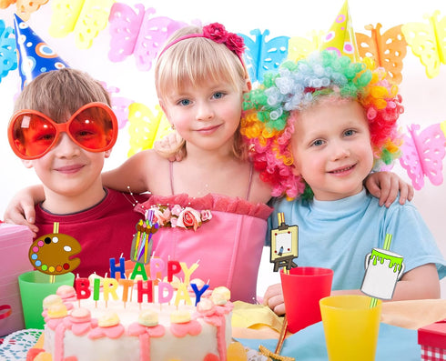 24pcs Art Painting Character Cocktail Drink Straws and Brushes for Birthday Party Supplies, Welcome Back to School