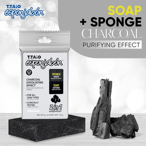 T.Taio Esponjabon Soap Sponge, Cleansing Shower Scrubber for Oil Removal, Massage & Lather for Foot, Elbow, & Face