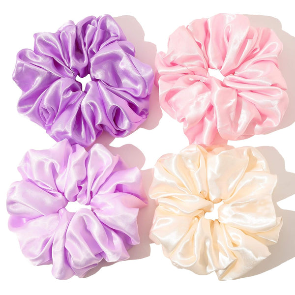 Scrunchies Hair Ties for Women - Big Silk Satin Jumbo Cute Chiffon Scrunchy Pack for Thick Hair, Hair Accessories Gift