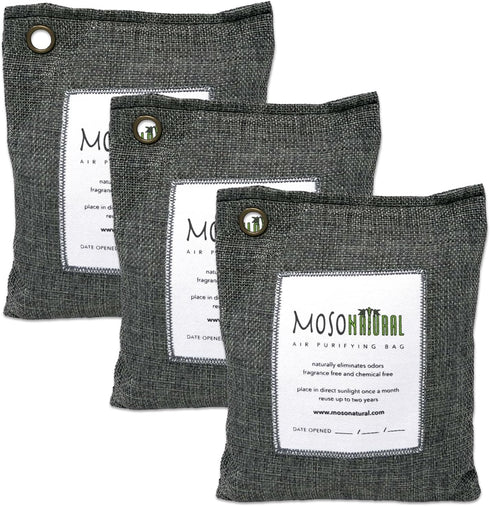 Moso Natural Air Purifying Bag, 200g (7.05oz) 3 Pack, Scent Free Odor Eliminator for Cars, Closets, Bathrooms
