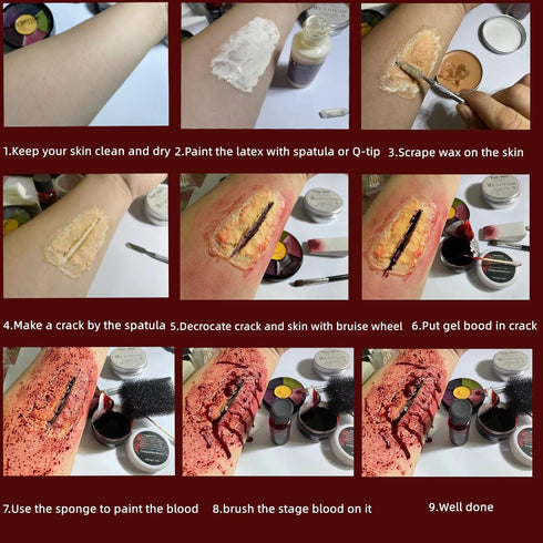 Mysense Liquid Latex Scar Wax SFX Makeup Kit for Fake Scars, Wounds, and Burns with 6 Color Bruise Wheel