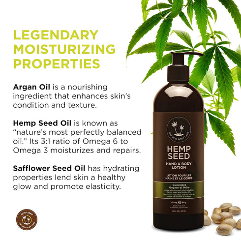 Hemp Seed Hand & Body Lotion, Soothe Dry Skin with Argan Oil, Vegan & Cruelty Free
