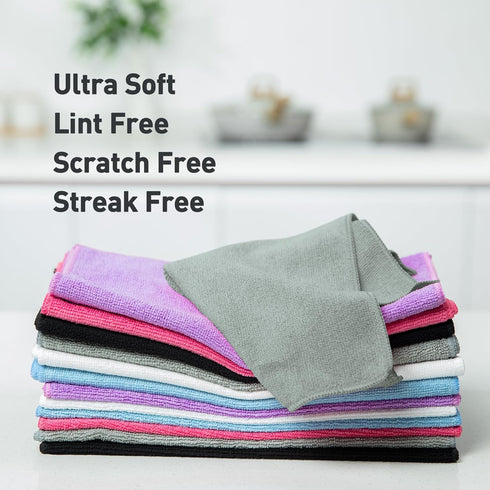 Gray Microfiber Cleaning Cloth 13"x13", Ultra Soft Absorbent Rags for Housekeeping, Lint Free Reusable Cleaning Cloths