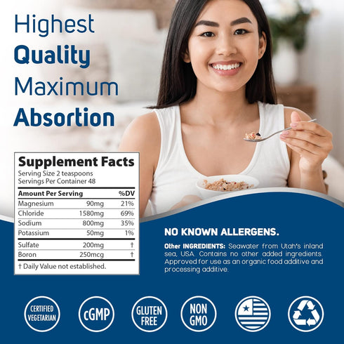 Trace Minerals | Pure Utah Sea Minerals Dietary Supplement | Naturally Concentrated Inland Seawater | Sport Electrolyte Replacement Drink | Nutritional Seasoning | Salt Alternative | 16 fl oz