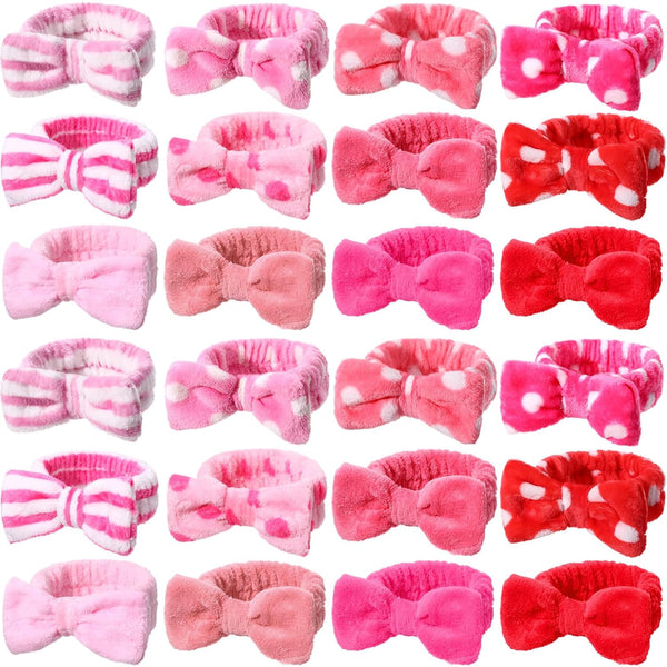 WILLBOND 24 Pack Spa Headband Bow Hair Band - Adjustable Skincare Headbands for Women, Cute Pattern