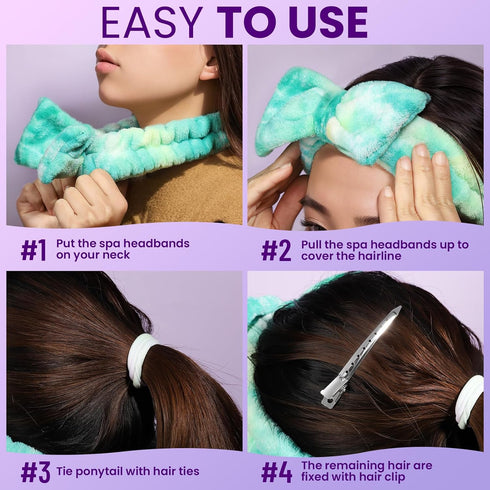 YGDZ Spa Headband, Fluffy Bow Skincare Headband for Washing Face, Makeup Head Band Set for Women Girls