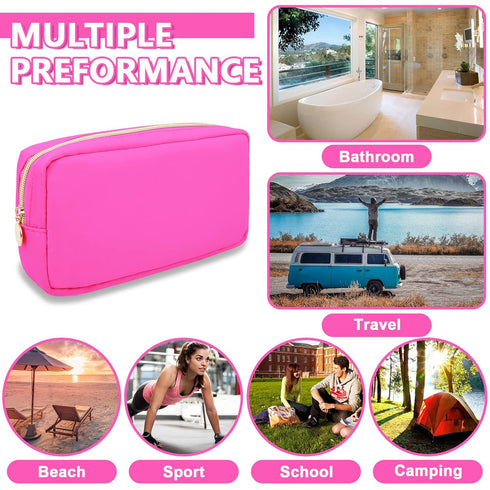 Waterproof Small Makeup Bag Pouch for Purse, Nylon Travel Toiletry Storage Bag, Cute Preppy Cosmetic Bag for Women,