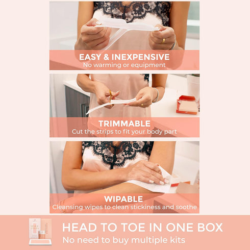 Wax Strips for Hair Removal - Vegan & Cruelty-Free Wax Strips with Coconut & Rosehip Oils, 40 Count