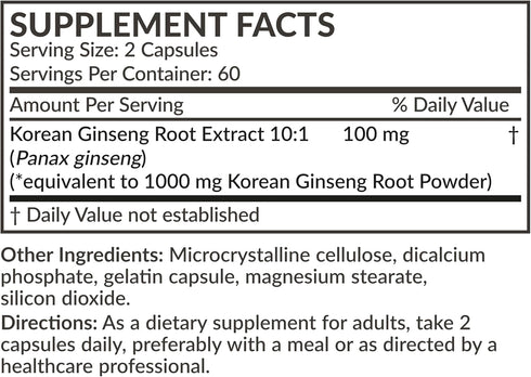 Futurebiotics Korean Panax Ginseng 1000 MG | Energy, Memory & Brain Health Support | Non-GMO, 120 Capsules