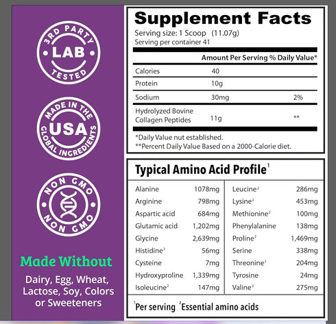 Dr. Matthew Hydrolyzed Collagen Peptides Powder - Unflavored Grass Fed Protein Supplement for Hair, Skin, Joints