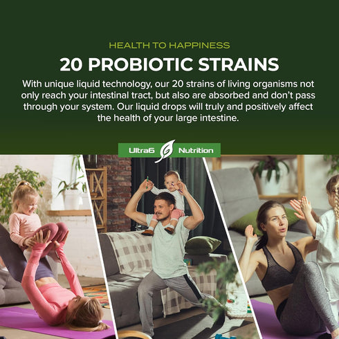 Probiotics for Women, Men, and Kids, 20 Strain Liquid Supplement for Digestive & Gut Health