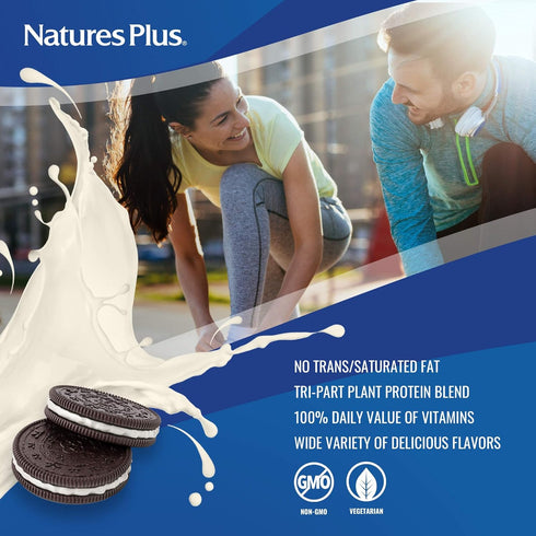 Natures Plus SPIRU-TEIN Shake - Cookies & Cream - 2.3 lbs, Plant Based Meal Replacement, 30 Servings