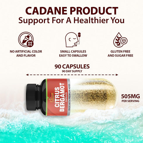 Organic Cadane Citrus Bergamot Supplement Extract Capsules, 90 Capsules & Berberine, Supports Overall Health, 3 Months