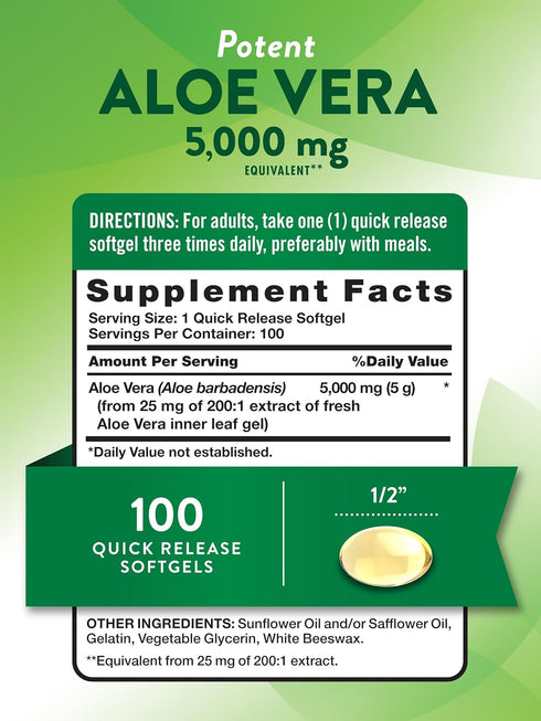Nature's Truth Aloe Vera Softgels | 5000mg | 100 Count | Non-GMO and Gluten Free Supplement