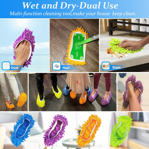 4 Pairs Mop Slippers Shoes Cover: Multi Function Reusable Microfiber Dust Mops for Bathroom, Office, Kitchen