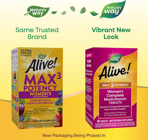 Max3 (1,130mg 90 Nature's Way Alive! Daily Women's Multivitamin, Food-Based Blends per serving) and Antioxidants