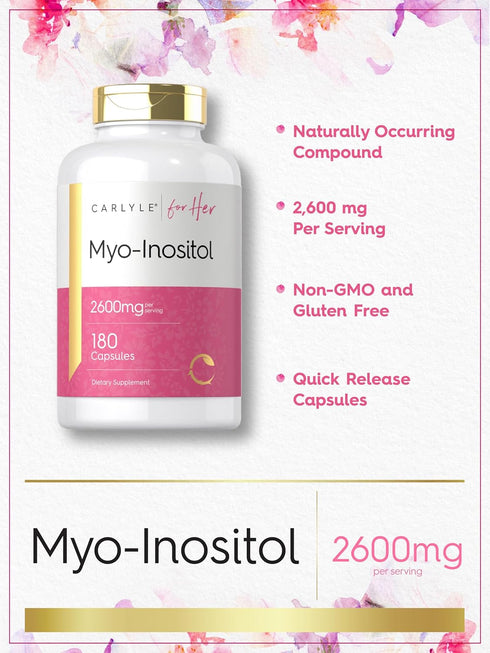 Carlyle Myo-Inositol 2600mg - Extra Strength Supplement, 180 Capsules, Non-GMO, Gluten Free