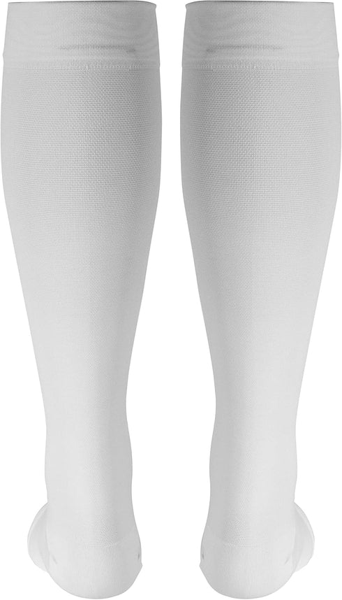Truform 20-30 mmHg Compression Stockings for Men and Women, Knee High, Open Toe, White, X-Large