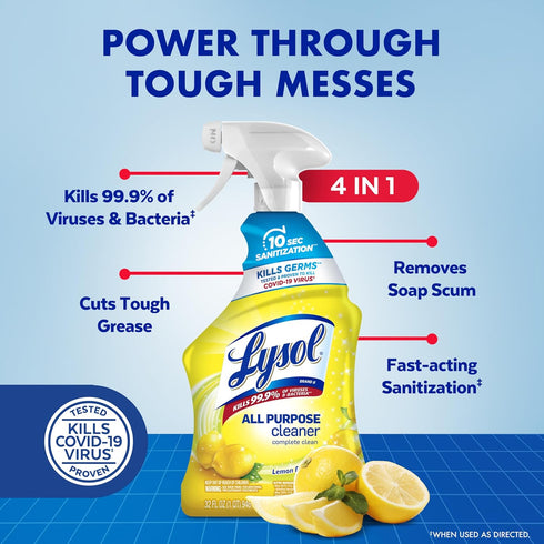 Lysol (pack 2) (pack 1) All Purpose Cleaner Spray, Multi-Purpose Disinfecting Spray, Kitchen & Bathroom Cleaner, Lemon