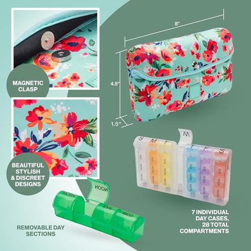 Made Easy Kit Pill Case, Large 7-Day / 28 Compartments in Neoprene Carrier with Storage Pill Box for Weekly Organization