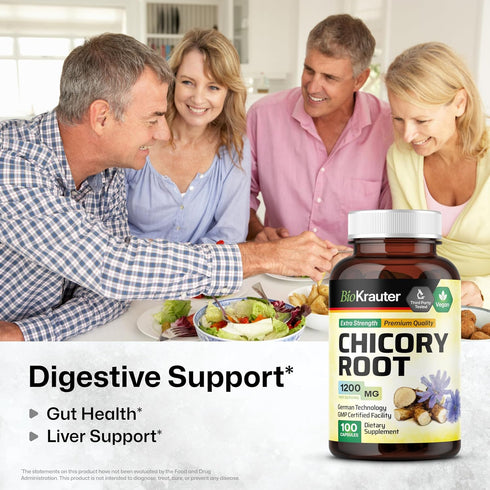 BIO KRAUTER Chicory Fiber Supplement - 1200 mg Strength, 100 Count Inulin Capsules for Digestive Support