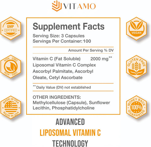 Liposomal Vitamin C 2000mg | 300 Capsules, Immune Support & Collagen Booster, High Absorption Ascorbic Acid, Non-GMO