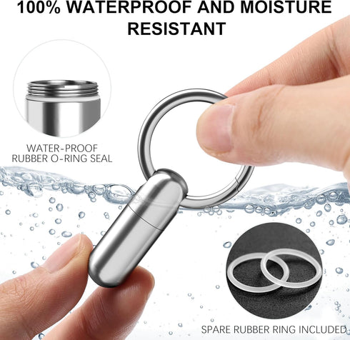 Small Pill Case Keychain Portable Pill Container Waterproof Titanium Pocket Organizer, Tiny Pill Holder Bottle