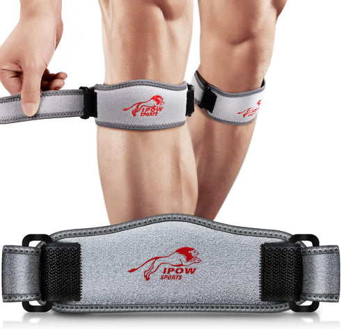 IPOW Embroidery Patellar Tendon Support Strap (2 Pack) for Knee Pain Relief, Knee Braces for Running