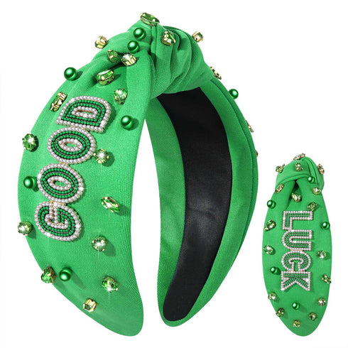 St. Patrick's Day Headband for Women, Green Shamrock Headband with Crystal Rhinestone, Lucky Irish Holiday