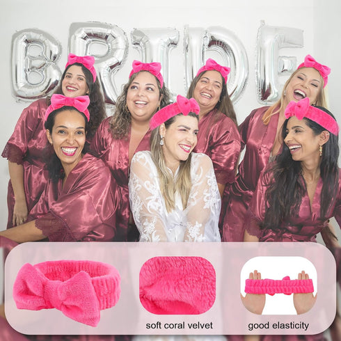 WHAVEL 9 Pack Hot Pink Spa Headband - Soft Fluffy Headband for Washing Face and Makeup