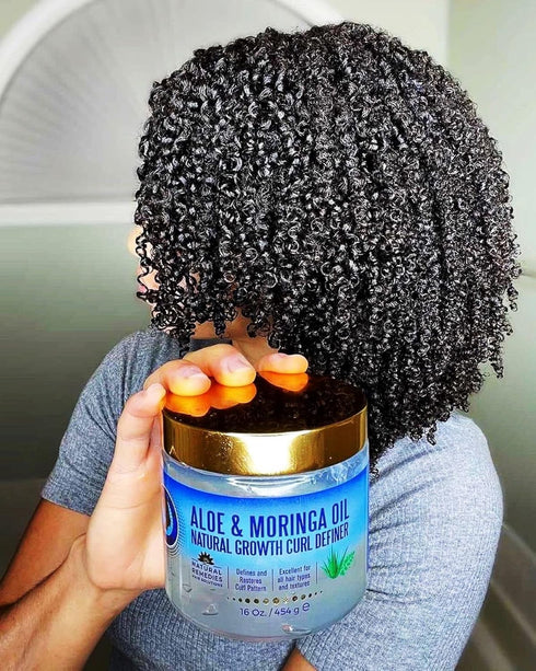 Nefertiti's Secrets Natural Growth Curl Definer, Aloe Vera and Moringa Oil for Hair Growth & Moisture, 16 Oz